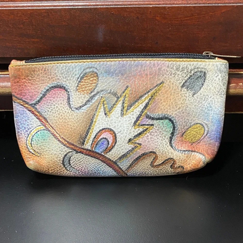 Vintage Sova hand painted Colorful Abstract Patterned makeup signed bag